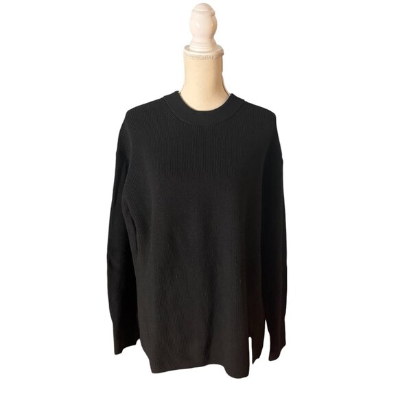 Lululemon Merino Wool Blend Ribbed Crewneck Sweater black size 10 L large cotton - Picture 5 of 12